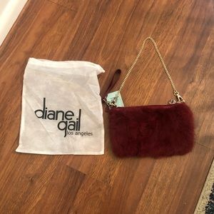 Diane Gail Burgundy Rabbit Fur Clutch with Strap